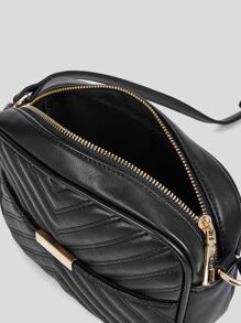 evoluSHEIN Chevron & Metal Detail Square Bag - Black - View 5