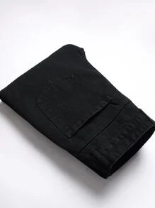 Men Skeleton Patched Pocket Zipper Jeans, For Halloween - Black - View 3