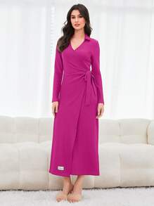 Mulvari 貼布細節圍裹側打結洋裝 - 玫紅色 - 查看 1