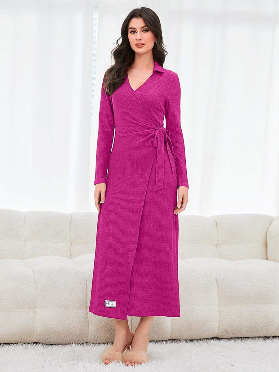 Mulvari 貼布細節圍裹側打結洋裝 - 玫紅色 - 查看 1