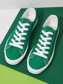 Lace-up Front Canvas Shoes - Green - View 1