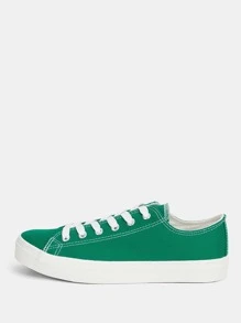 Lace-up Front Canvas Shoes - Green - View 3