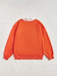 SHEIN Qutie Colourblock Heart Print Contrast Collar Sweatshirt - Orange - View 2