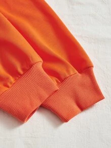 SHEIN Qutie Colourblock Heart Print Contrast Collar Sweatshirt - Orange - View 5