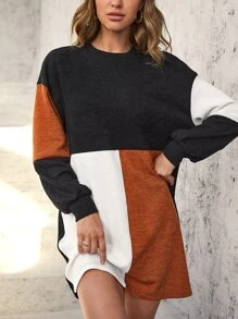 SHEIN LUNE Colorblock Drop Shoulder Tee Dress - Multicolor - View 4
