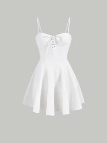 SHEIN MOD Solid Lace Up Cami Dress - White - View 2