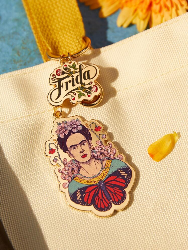 Frida Kahlo X SHEIN Floral Print Figure Charm Keychain - Multicolor - View 3