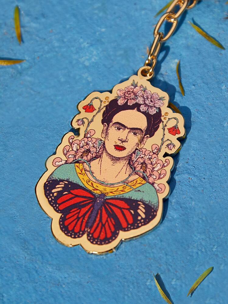 Frida Kahlo X SHEIN Floral Print Figure Charm Keychain - Multicolor - View 5