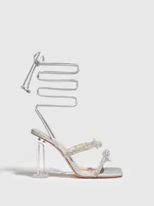 Sandalias de tiras con diamante de imitación & con diseño de lazo - Plateado - Ver 5