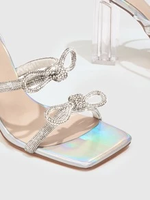 Sandalias de tiras con diamante de imitación & con diseño de lazo - Plateado - Ver 3