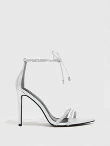 Sandalias de tiras con diseño de diamante de imitación con tacón delgado - Plateado - Ver 5