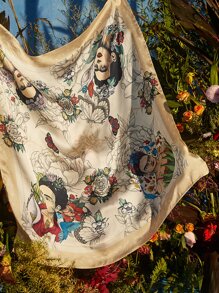 Frida Kahlo X SHEIN 花卉與圖案圍巾,優雅風格 - 彩色 - 查看 7