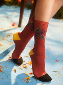 Frida Kahlo X SHEIN Butterfly & Figure Graphic Crew Socks - Multicolor - View 5