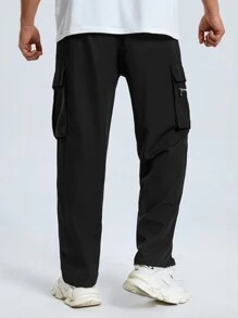 Manfinity Hombres Pantalones cargo con bolsillo lateral con solapa de cintura con cordón - Negro - Ver 2