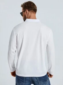 Manfinity Men Plus Striped Print Polo Shirt - White - View 2