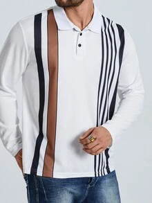 Manfinity Men Plus Striped Print Polo Shirt - White - View 4