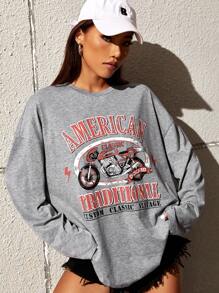 Muchica 字母和摩托車圖案落肩T恤 - 淺灰色 - 查看 2