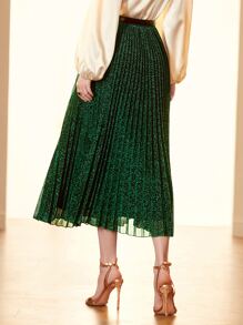 Modelyn Glitter Pleated Skirt Without Chain - Dark Green - View 2