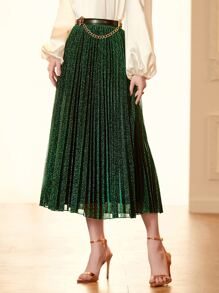 Modelyn Glitter Pleated Skirt Without Chain - Dark Green - View 5