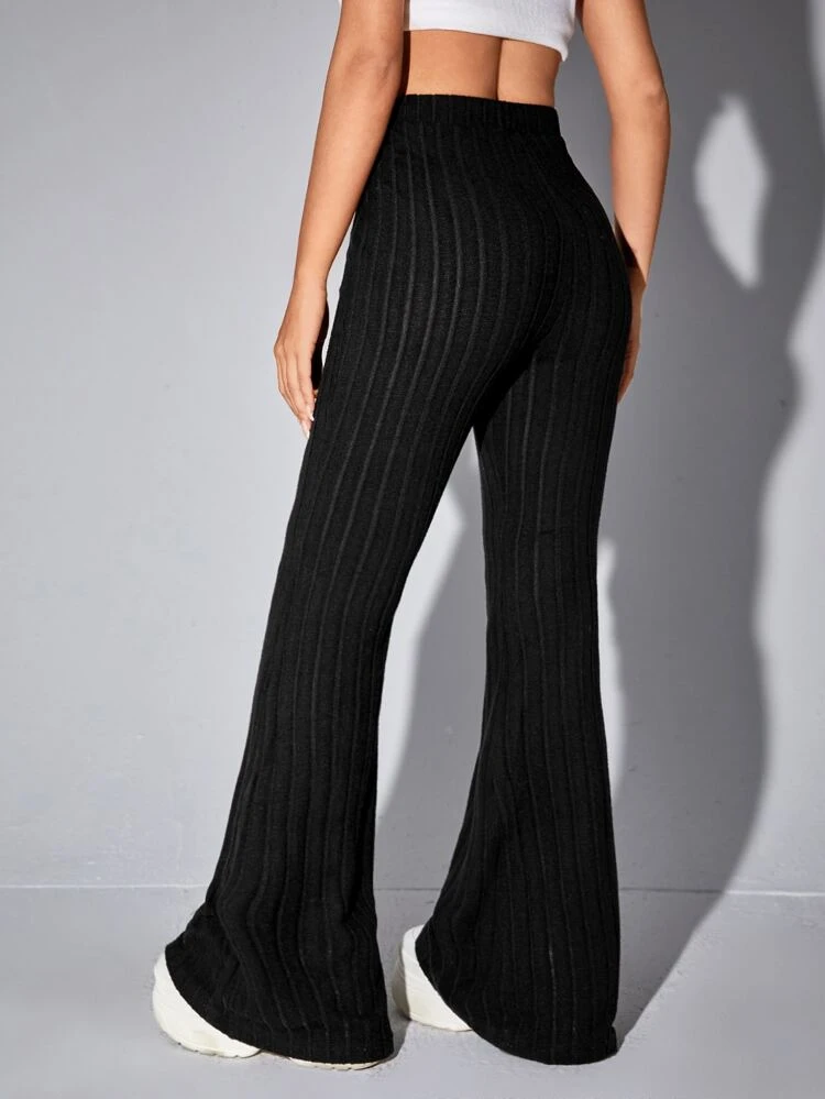 Black V-Shaped Waistband High Waist Flare Leg Pants