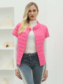 ZIAI Button Front Padded Coat For Winter - Pink - View 1