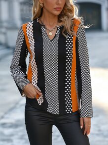 SHEIN LUNE 幾何印花缺口領襯衫 - 彩色 - 查看 3