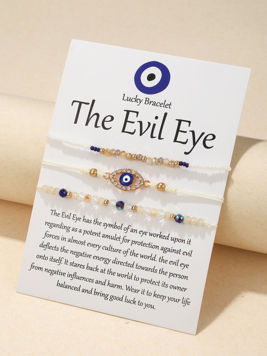 3pcs Eye & Bead Decor Bracelet