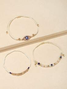 3pcs Eye & Bead Decor Bracelet
