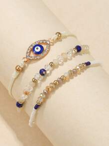 3pcs Eye & Bead Decor Bracelet