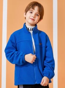 Boys Letter Embroidery Detail Zip Up Jacket - Blue - View 1