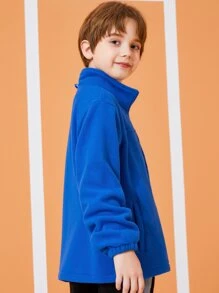 Boys Letter Embroidery Detail Zip Up Jacket - Blue - View 6