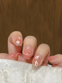 提升你風格帶24入組短棺材腮紅花卉圖案線假指甲和1張膠帶和1入組指甲銼 - 彩色 - 查看 1