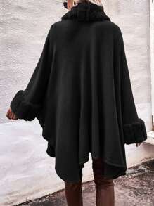 SHEIN Clasi Fuzzy Trim Batwing Sleeve Duster Cardigan - Black - View 2