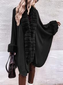 SHEIN Clasi Fuzzy Trim Batwing Sleeve Duster Cardigan - Black - View 6