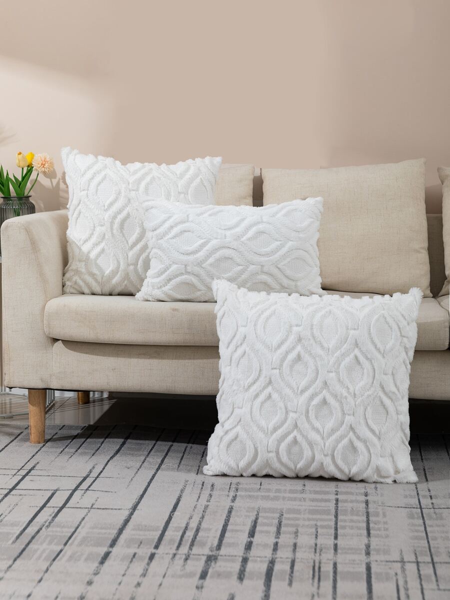 1入組簇絨靠墊套素色抱枕套適用於沙發家居裝飾不含枕芯 - 白色 - 查看 1