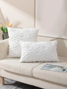 1入組簇絨靠墊套素色抱枕套適用於沙發家居裝飾不含枕芯 - 白色 - 查看 3