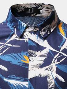 NITAGUT 男士羽毛印花襯衫 - 藍白色 - 查看 3