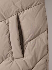 大碼拉鏈開襟連帽羽絨服 - 卡其色 - 查看 7