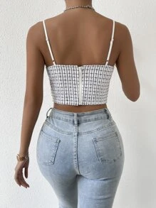 SHEIN Privé 1入組格紋短款緊身吊帶 - 白色 - 查看 4