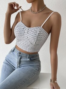 SHEIN Privé 1入組格紋短款緊身吊帶 - 白色 - 查看 2