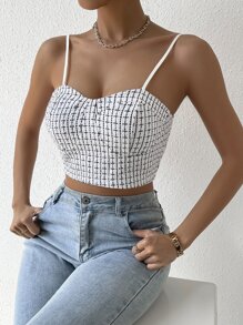 SHEIN Privé 1入組格紋短款緊身吊帶 - 白色 - 查看 1