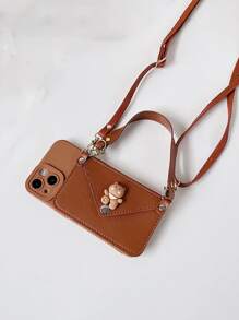 手機殼帶3D熊裝飾卡包和手機掛繩 - 棕色 - 查看 4