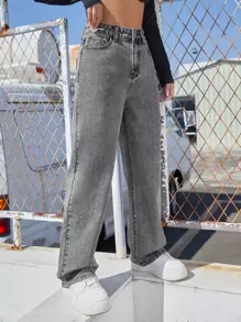 SHEIN EZwear 女士夏季斜口袋高腰男友牛仔褲