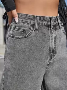 SHEIN EZwear 女士夏季斜口袋高腰男友牛仔褲