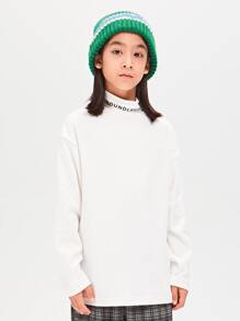 Tween Boy Half-High Collar Thermal Lined Base Layer Long Sleeve Tee For Autumn And Winter - White - View 1