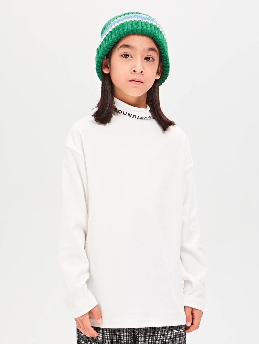 Tween Boy Half-High Collar Thermal Lined Base Layer Long Sleeve Tee For Autumn And Winter - White - View 1