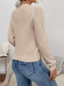 Chiquease Pointelle Knit Raglan Sleeve Jumper - Khaki - View 2