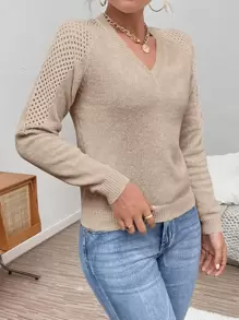 Chiquease Pointelle Knit Raglan Sleeve Jumper - Khaki - View 4