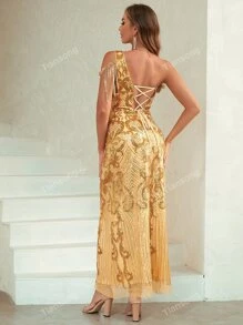 ANGEL FASHIONS One Shoulder Sequin Prom Dress