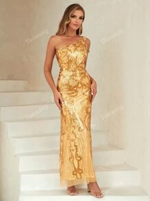 ANGEL FASHIONS One Shoulder Sequin Prom Dress